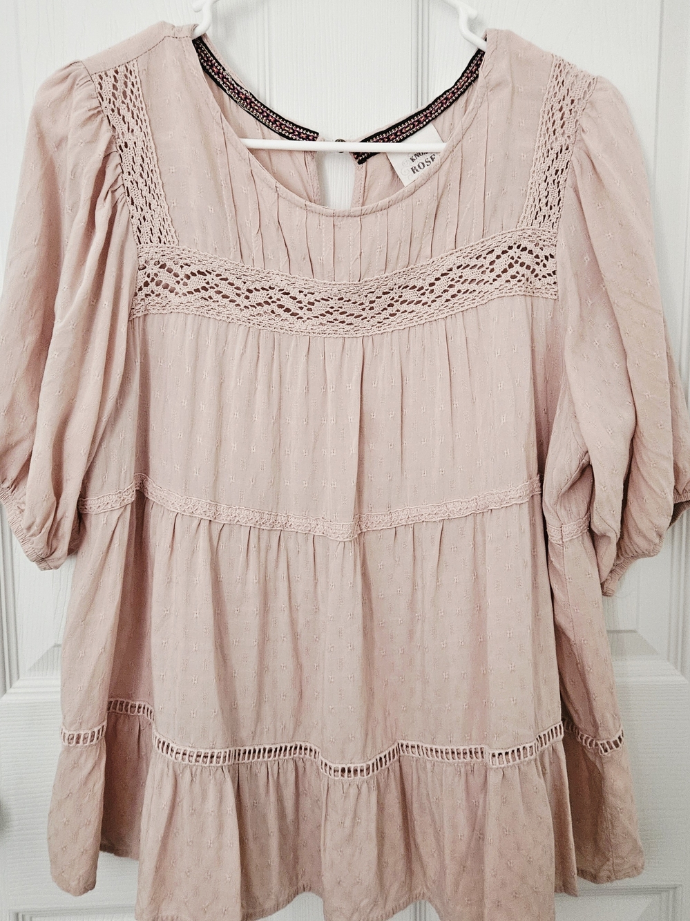 Knox Rose Dusty Pink Crochet-Trim Peasant Tunic
